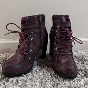 Maroon Leather Combat Booties